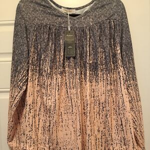 Fantaslook Women's Gray Black Paisley Pleated Tunic Blouse Top Size L NWT